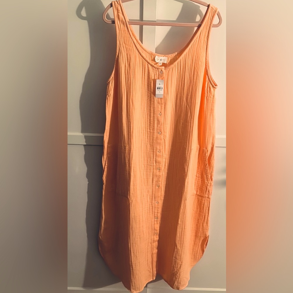 Lou & Gray Maxi Shirt Dress Sleeveless Button-Down Gauze with Pockets NWT
